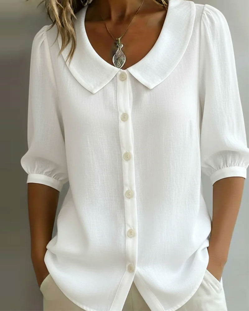 Camisa de algodón de manga corta con cuello peter pan