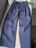 Pantalón ancho de mezcla de algodón y lino