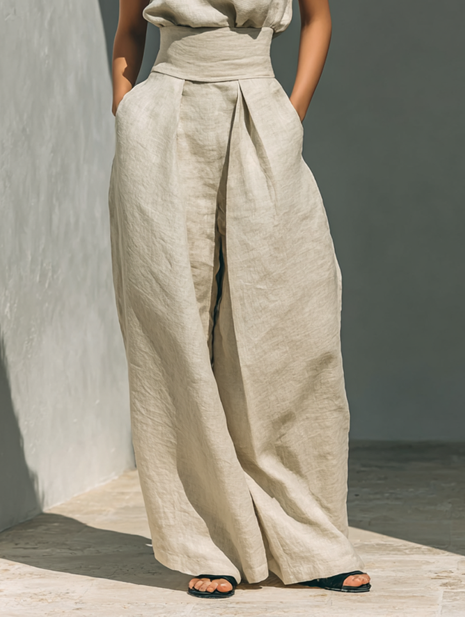Elena – conjunto minimalista de top sin mangas y pantalón ancho de algodón y lino