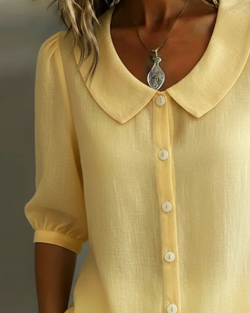 Camisa de algodón de manga corta con cuello peter pan