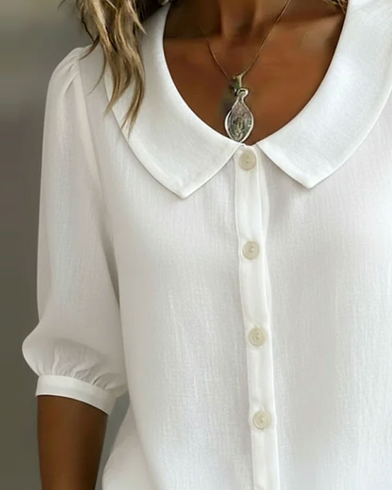 Camisa de algodón de manga corta con cuello peter pan