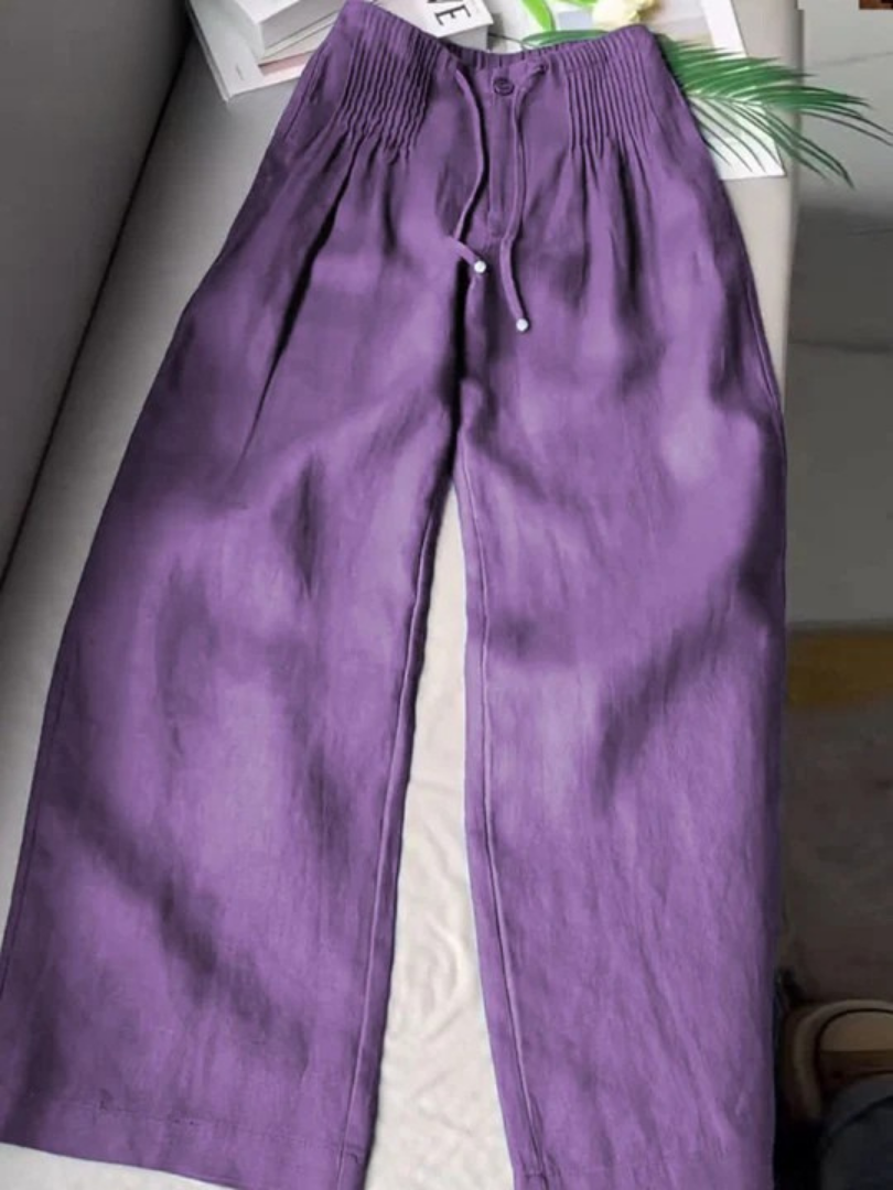 Pantalón ancho de mezcla de algodón y lino