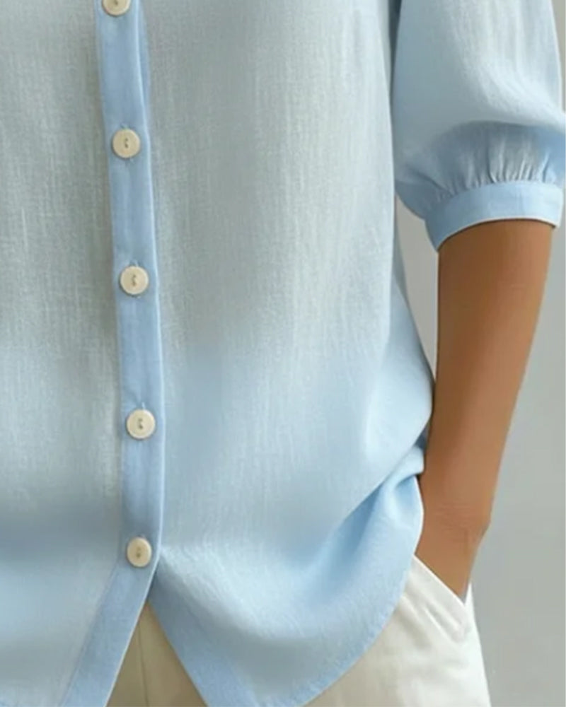 Camisa de algodón de manga corta con cuello peter pan
