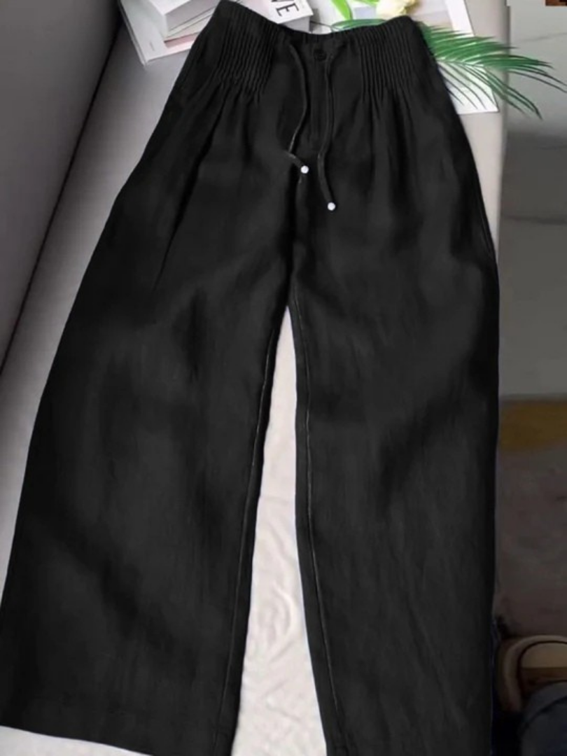 Pantalón ancho de mezcla de algodón y lino