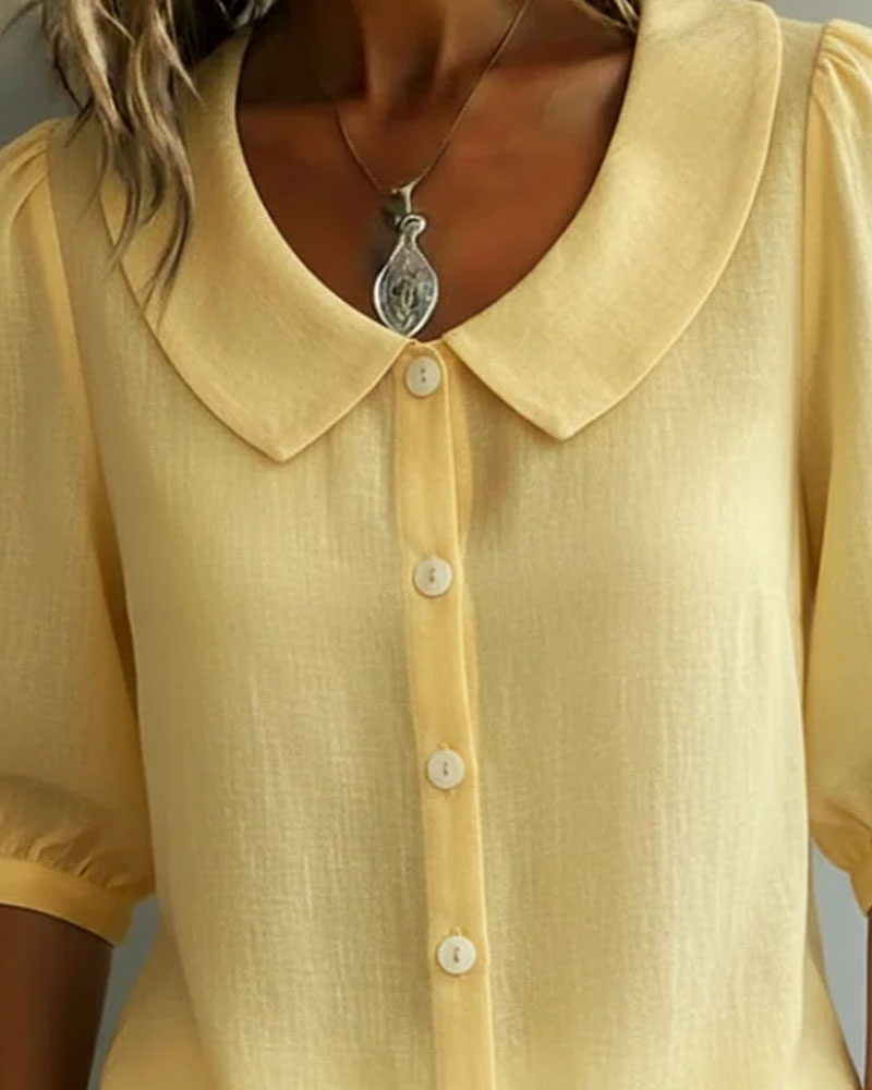 Camisa de algodón de manga corta con cuello peter pan