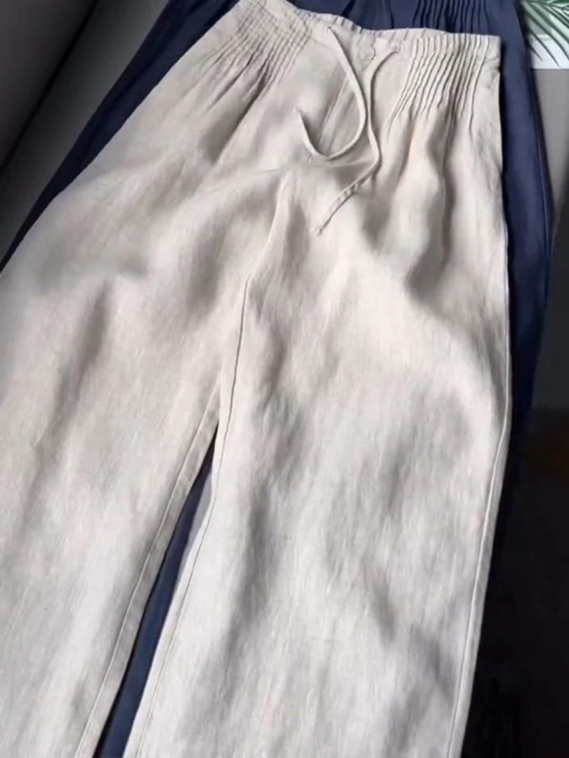 Pantalón ancho de mezcla de algodón y lino