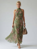 Vestido midi con cuello halter fruncido