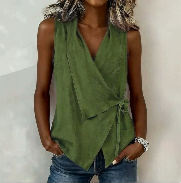 Blusa sin mangas con diseño cruzado y escote en v