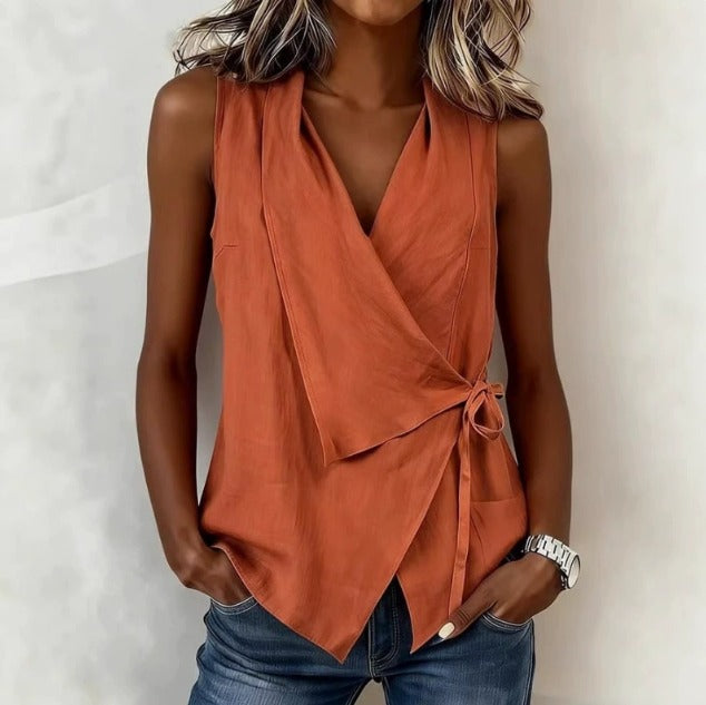 Blusa sin mangas con diseño cruzado y escote en v