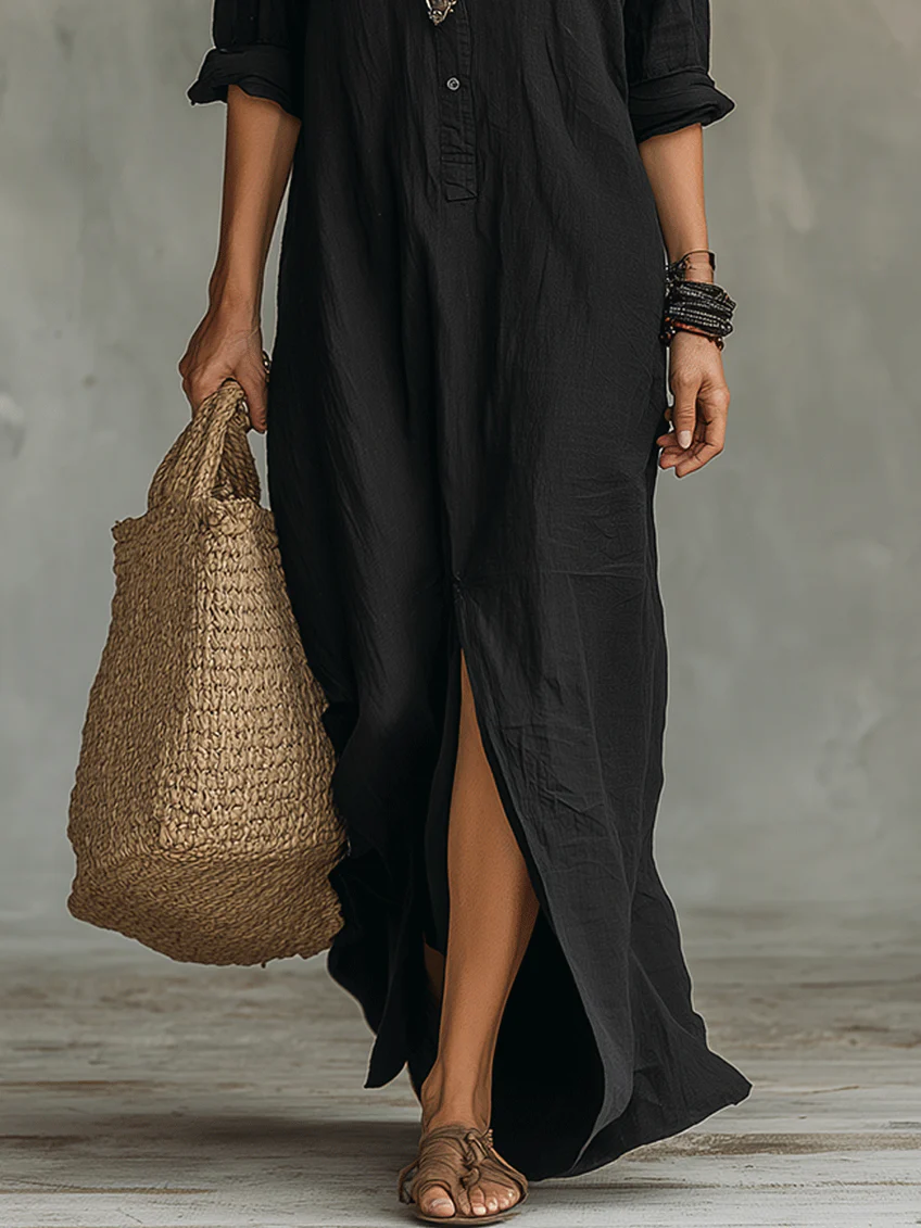 Vestido maxi negro largo con botones