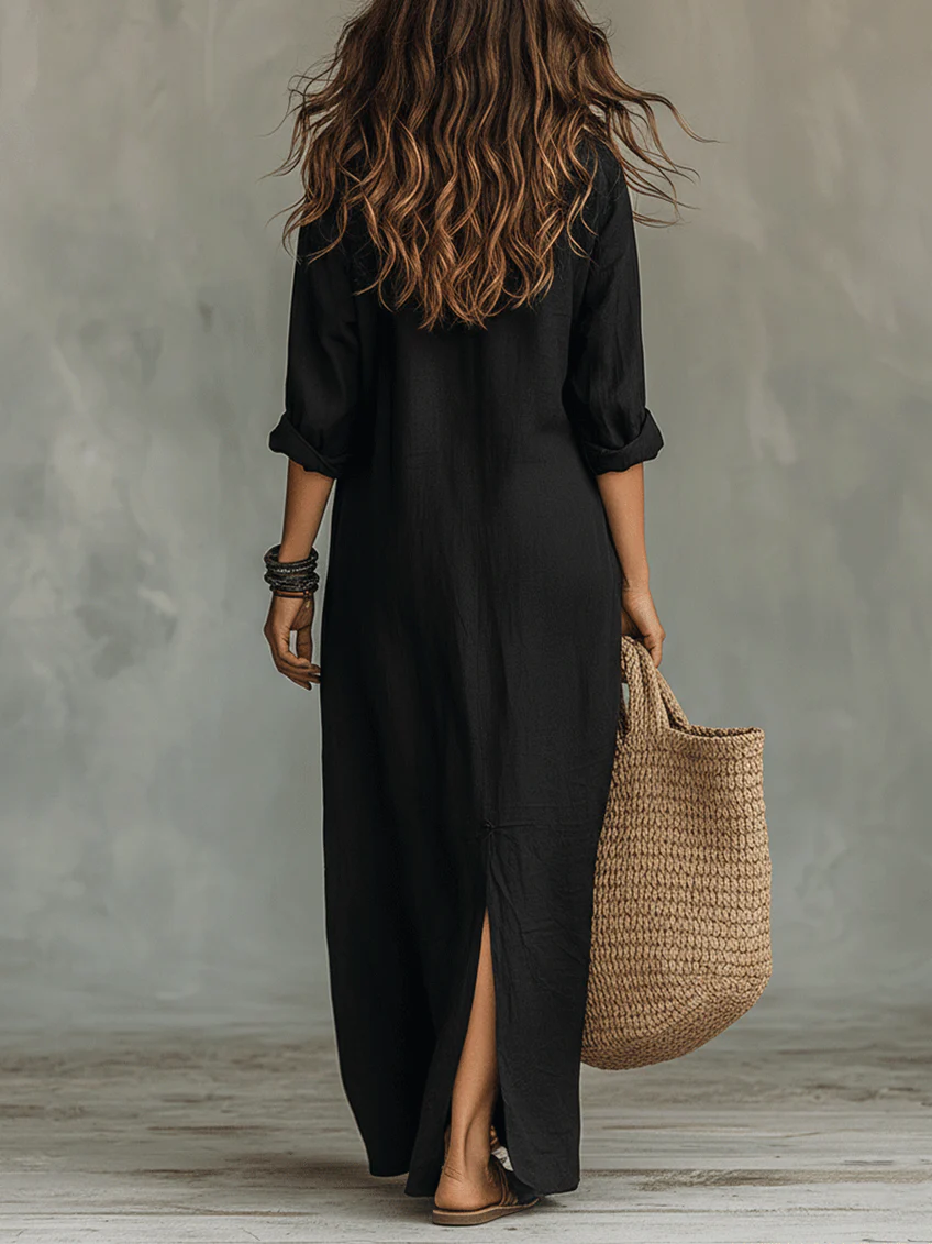 Vestido maxi negro largo con botones