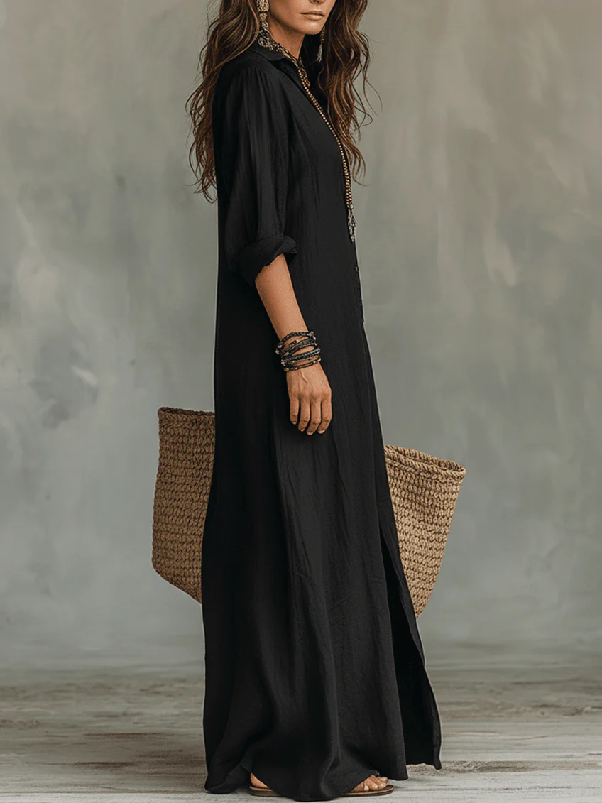 Vestido maxi negro largo con botones