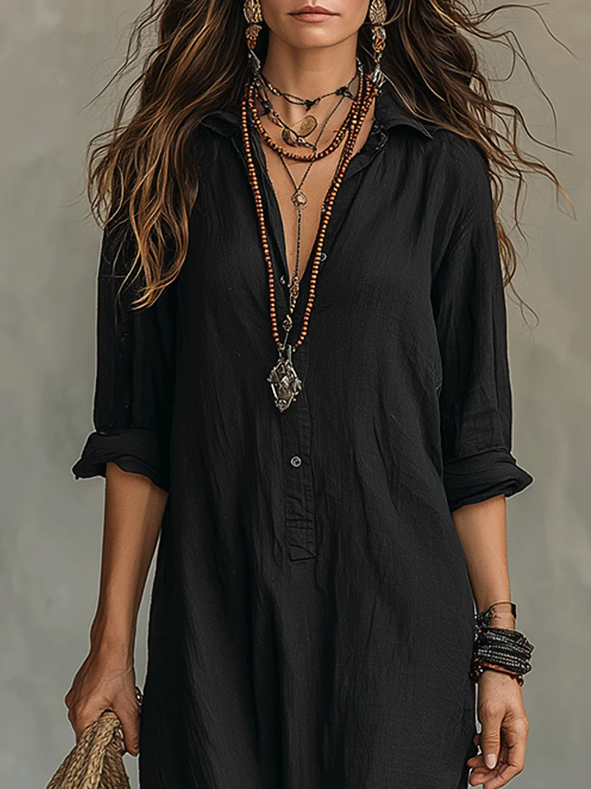 Vestido maxi negro largo con botones