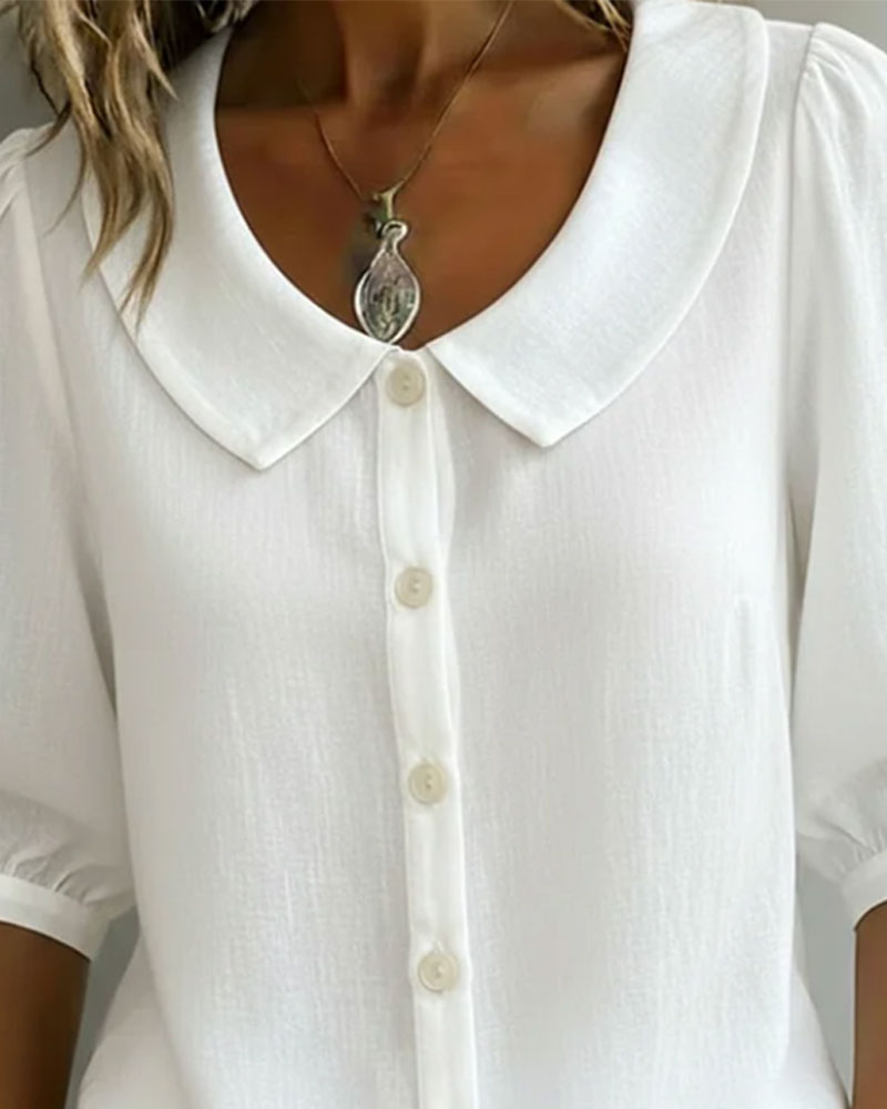 Camisa de algodón de manga corta con cuello peter pan