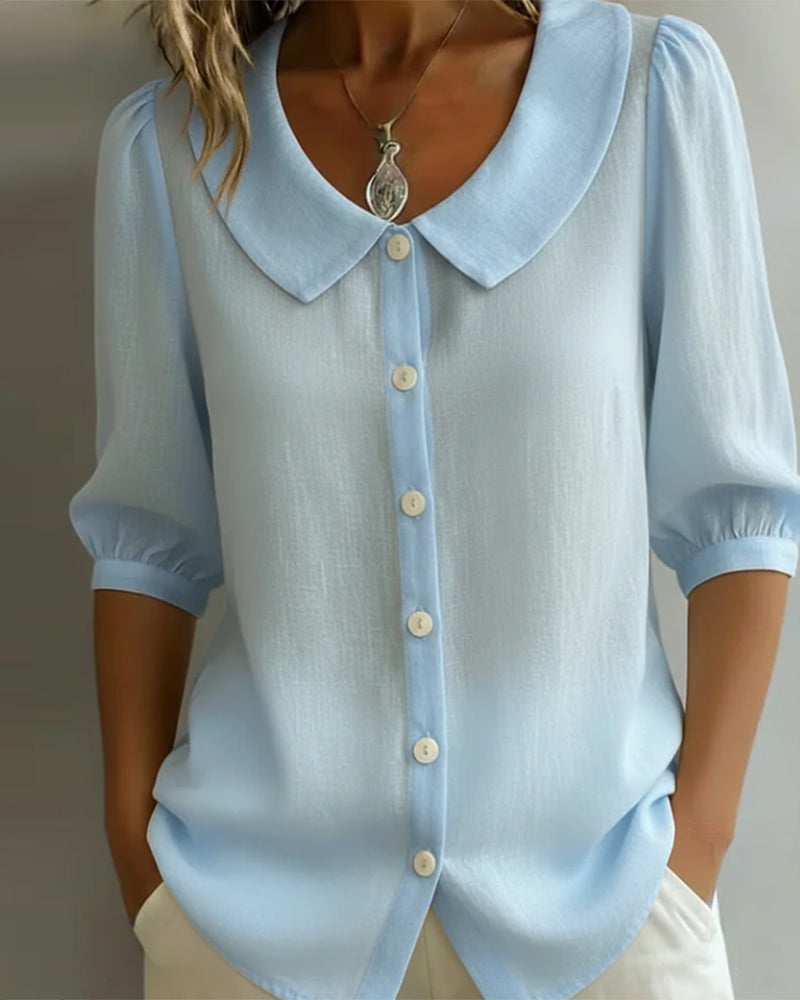 Camisa de algodón de manga corta con cuello peter pan