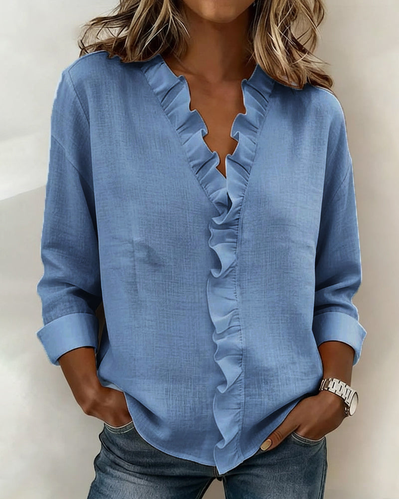 Blusa fruncida con escote en v