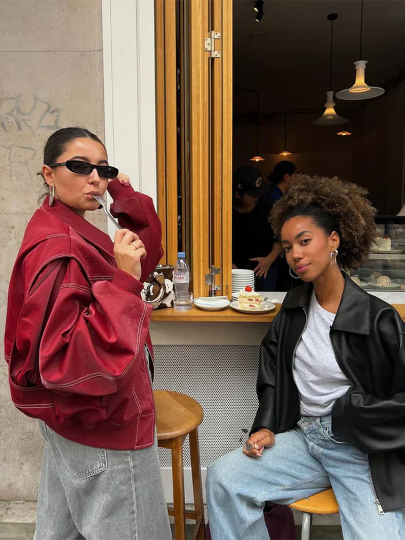 Chaqueta bomber oversize efecto piel en burdeos