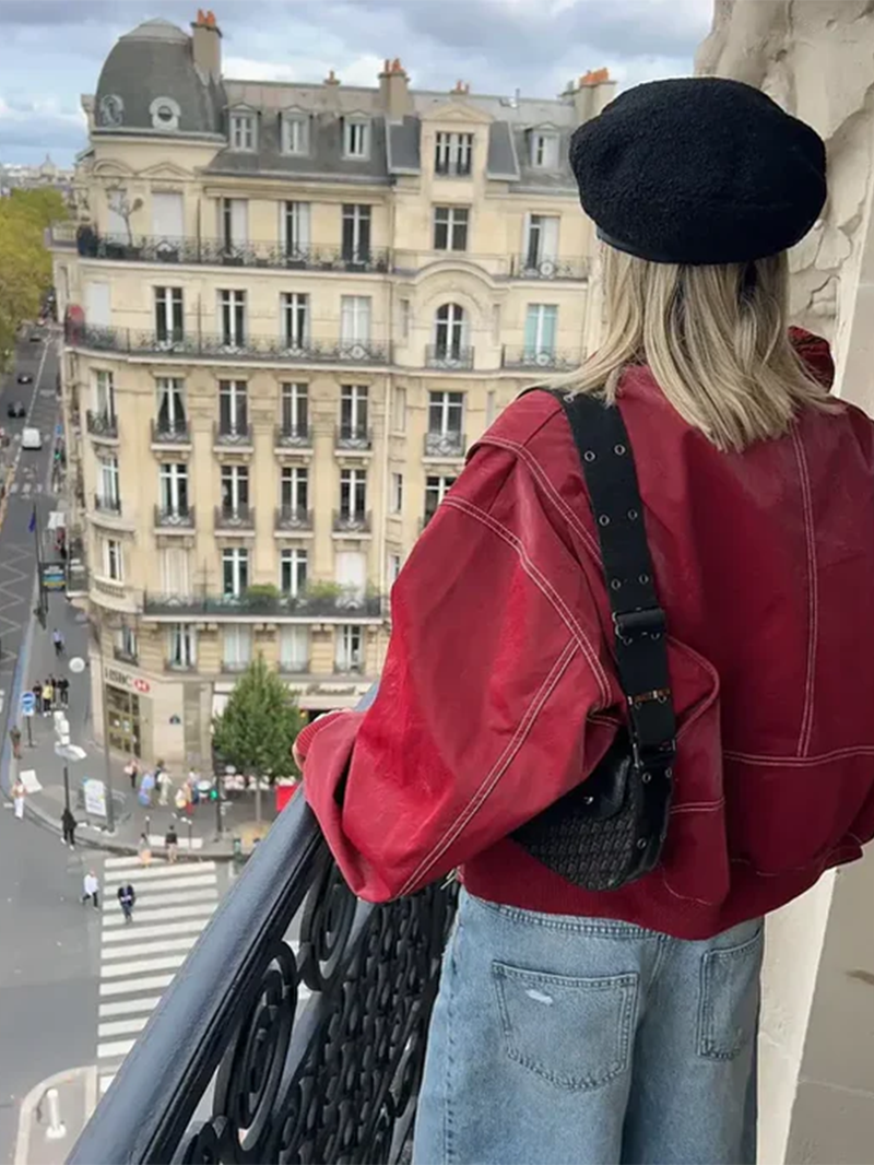 Chaqueta bomber oversize efecto piel en burdeos