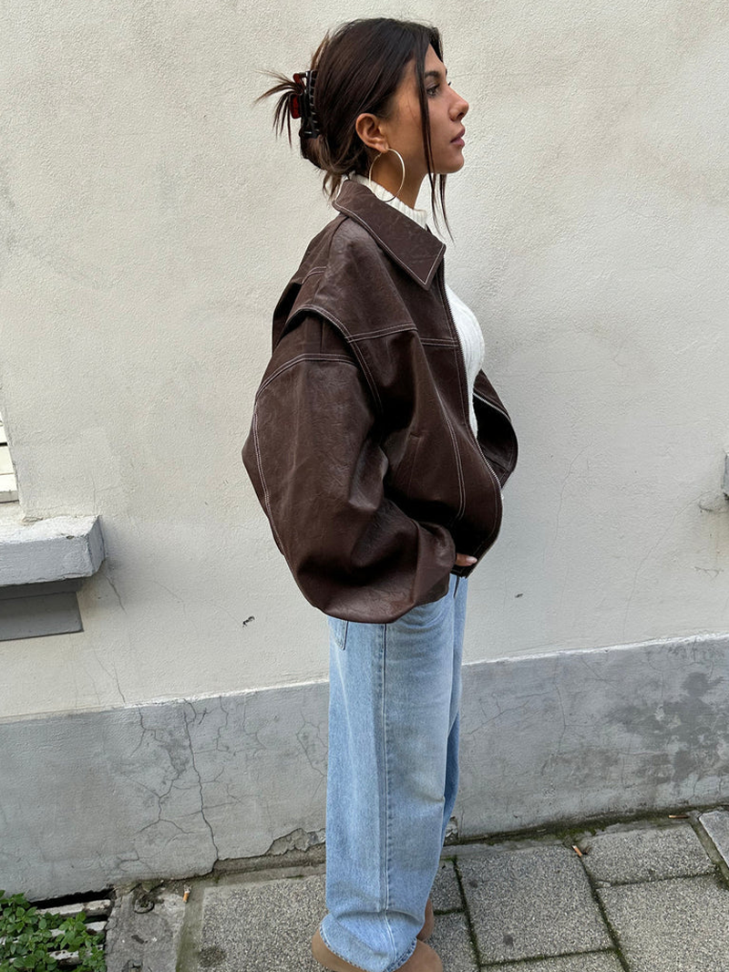 Chaqueta bomber oversize efecto piel en burdeos