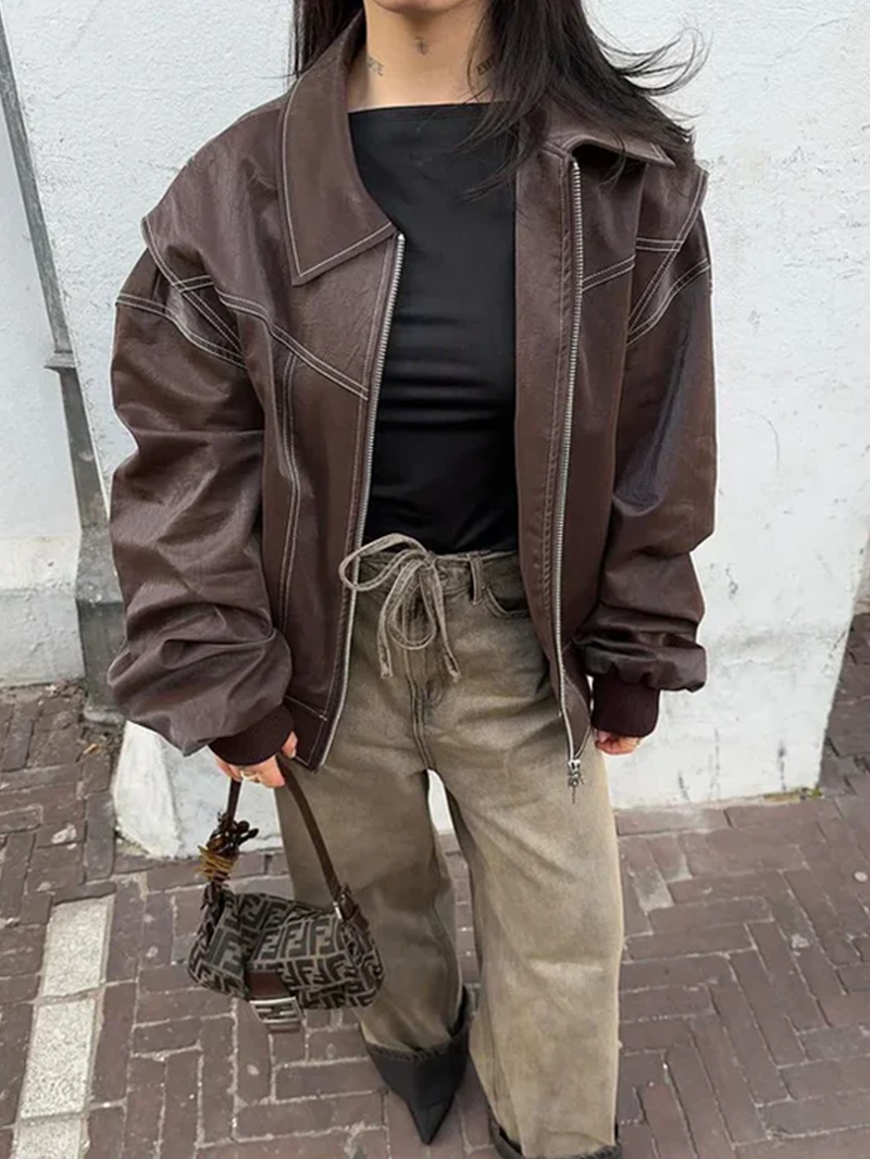 Chaqueta bomber oversize efecto piel en burdeos