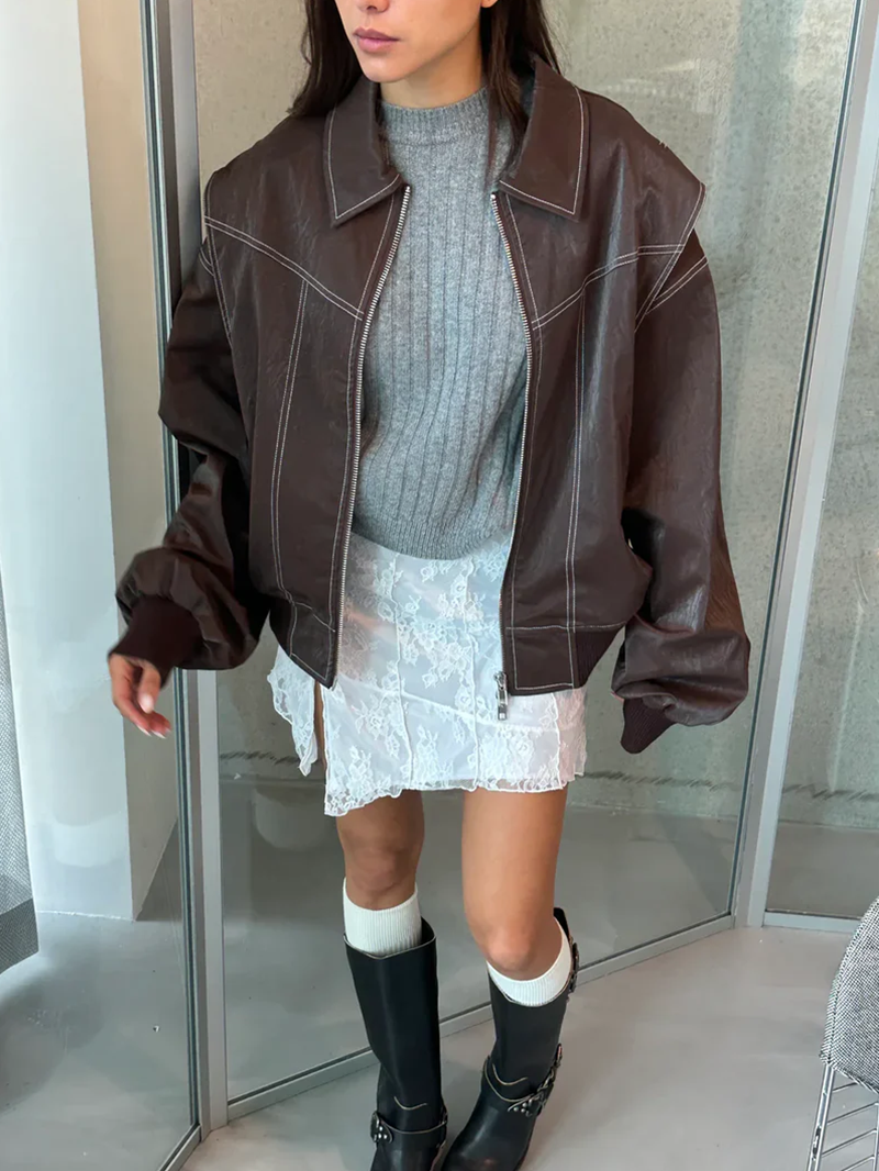 Chaqueta bomber oversize efecto piel en burdeos