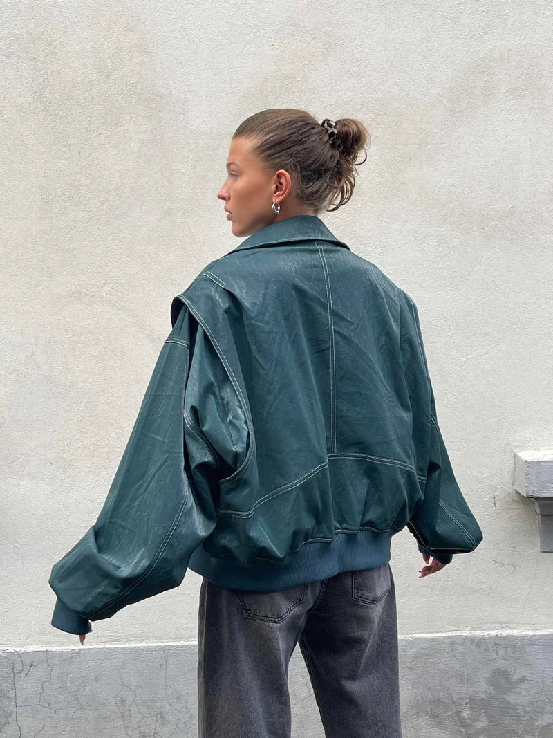 Chaqueta bomber oversize efecto piel en burdeos